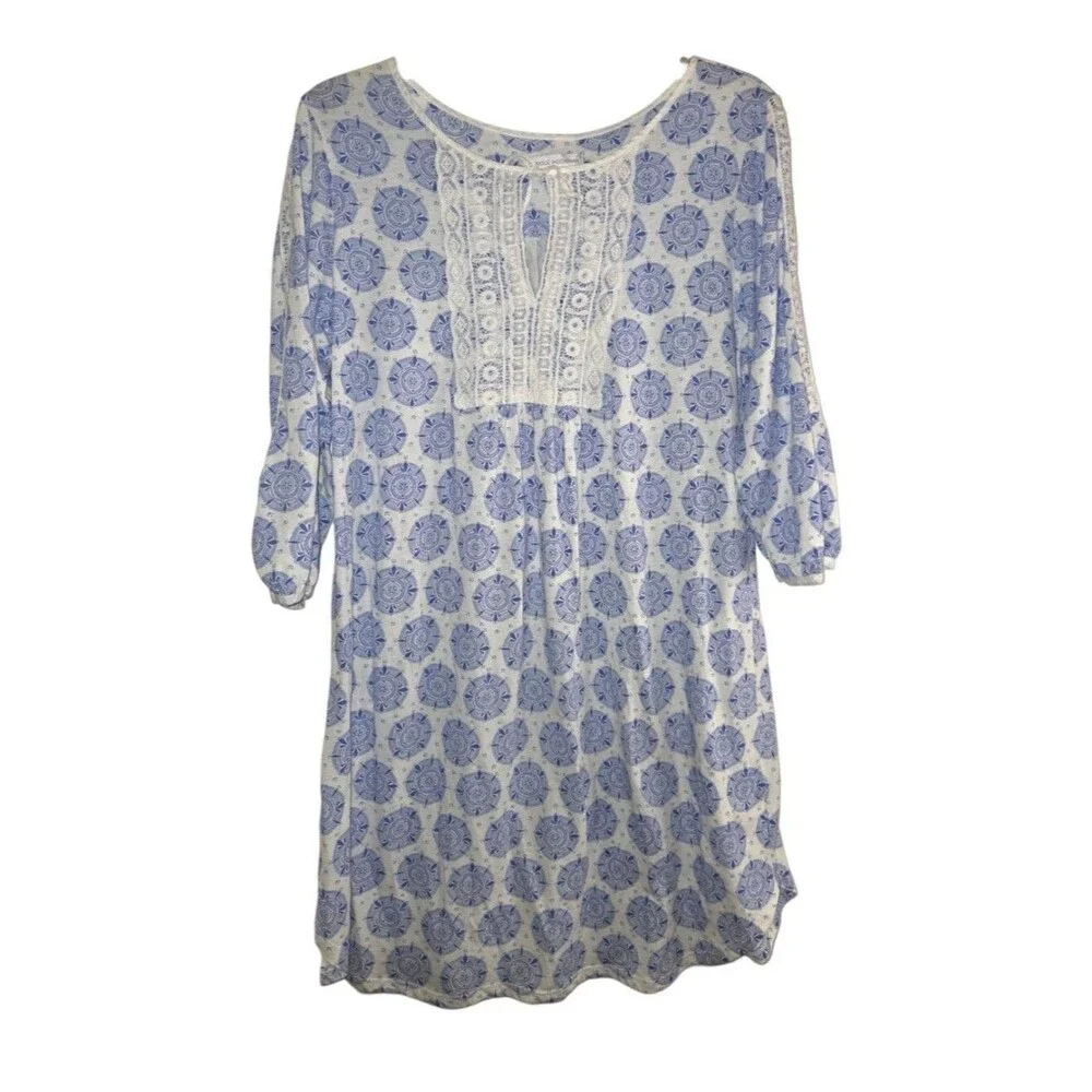 Carole Hochman Light Blue Floral Cotton Sleep Dress Nightgown